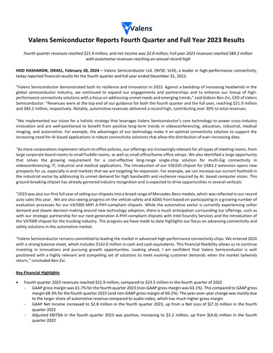 Miniature Valens Semiconductor Rapport trimestriel 2023-q4