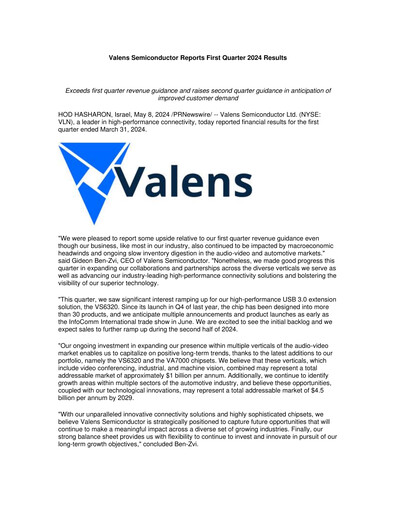 Miniature Valens Semiconductor Rapport trimestriel 2024-q1