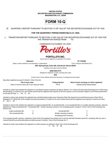Thumbnail Portillo's Quarterly Report 2022-q1