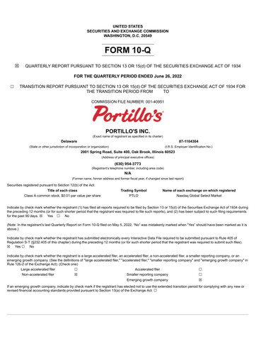 Thumbnail Portillo's Quarterly Report 2022-q2