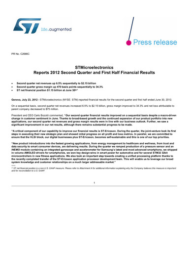 Thumbnail STMicroelectronics Quarterly Report 2012-q2