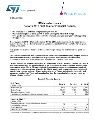 Thumbnail STMicroelectronics Quarterly Report 2016-q1