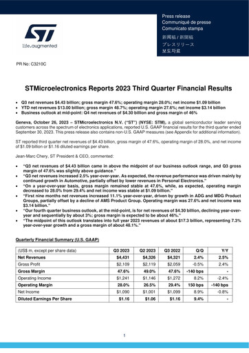 Thumbnail STMicroelectronics Quarterly Report 2023-q3