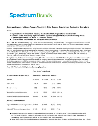 Thumbnail Spectrum Brands
 Quarterly Report 2019-q3