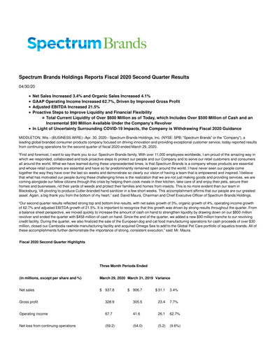 Thumbnail Spectrum Brands
 Quarterly Report 2020-q2