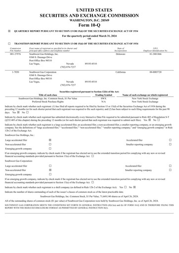 Thumbnail Southwest Gas
 Quarterly Report 2024-q1