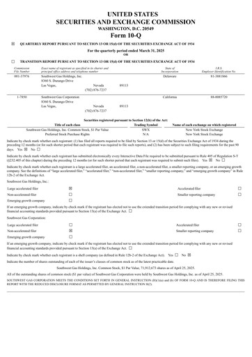 Thumbnail Southwest Gas
 Quarterly Report 2025-q1