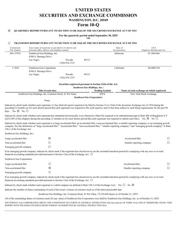 Thumbnail Southwest Gas
 Quarterly Report 2025-q3