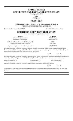 Miniature Southern Copper Rapport trimestriel 2007-q3
