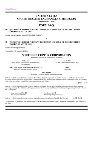 Miniature Southern Copper Rapport trimestriel 2008-q3