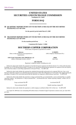 Miniature Southern Copper Rapport trimestriel 2009-q1