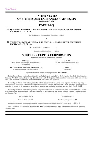Miniature Southern Copper Rapport trimestriel 2009-q3