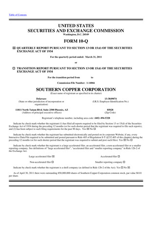 Miniature Southern Copper Rapport trimestriel 2011-q1