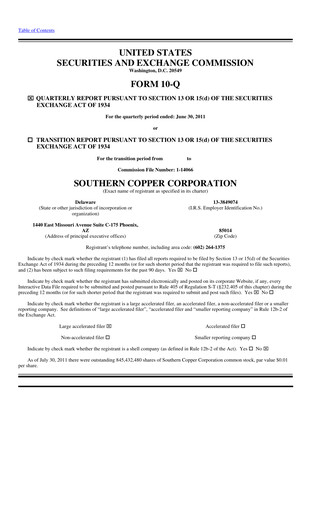 Miniature Southern Copper Rapport trimestriel 2011-q2