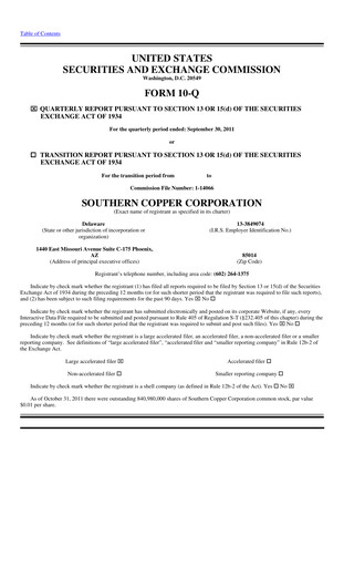 Miniature Southern Copper Rapport trimestriel 2011-q3