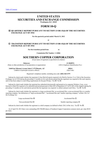 Miniature Southern Copper Rapport trimestriel 2012-q1