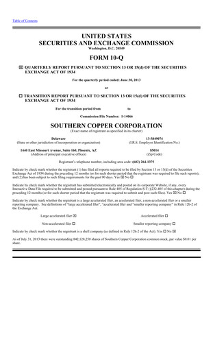 Miniature Southern Copper Rapport trimestriel 2013-q2