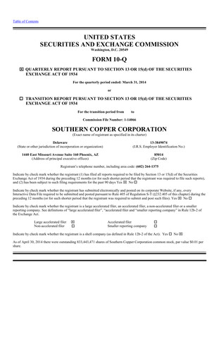 Miniature Southern Copper Rapport trimestriel 2014-q1