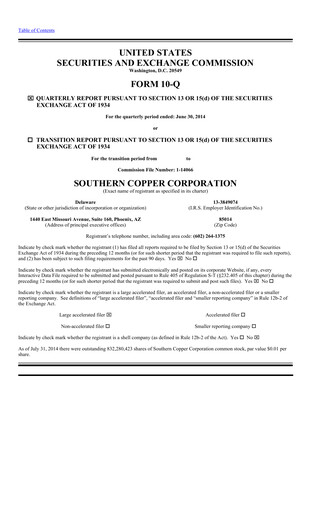 Miniature Southern Copper Rapport trimestriel 2014-q2