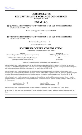 Miniature Southern Copper Rapport trimestriel 2014-q3
