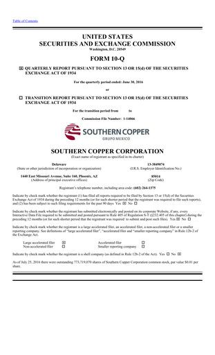 Miniature Southern Copper Rapport trimestriel 2016-q2