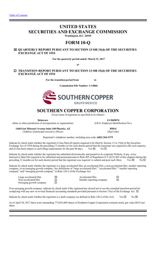 Miniature Southern Copper Rapport trimestriel 2017-q1