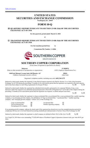 Miniature Southern Copper Rapport trimestriel 2018-q1