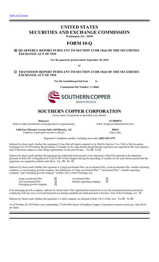 Miniature Southern Copper Rapport trimestriel 2018-q3