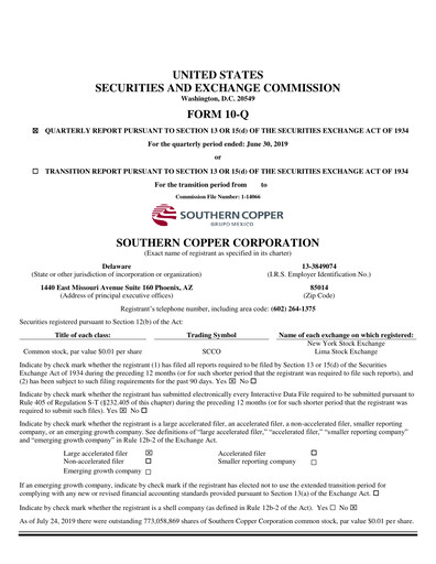 Miniature Southern Copper Rapport trimestriel 2019-q2