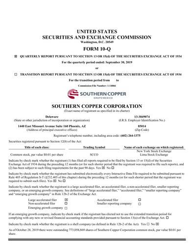 Miniature Southern Copper Rapport trimestriel 2019-q3