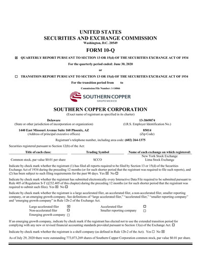 Miniature Southern Copper Rapport trimestriel 2020-q2