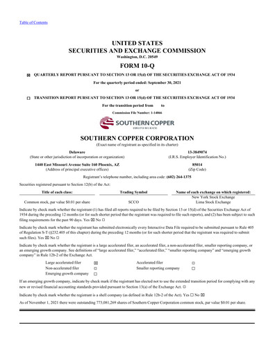 Miniature Southern Copper Rapport trimestriel 2021-q3