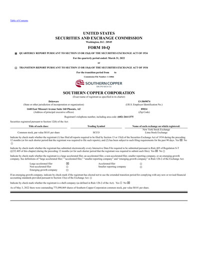 Miniature Southern Copper Rapport trimestriel 2022-q1