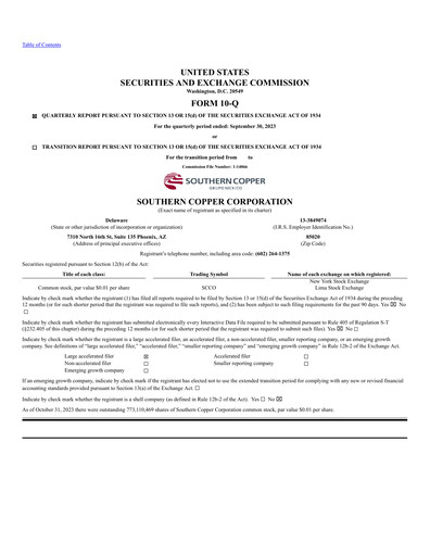 Miniature Southern Copper Rapport trimestriel 2023-q3
