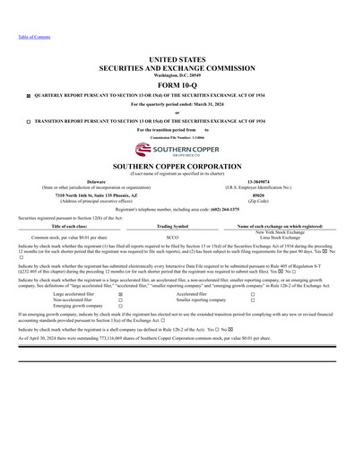 Miniature Southern Copper Rapport trimestriel 2024-q1