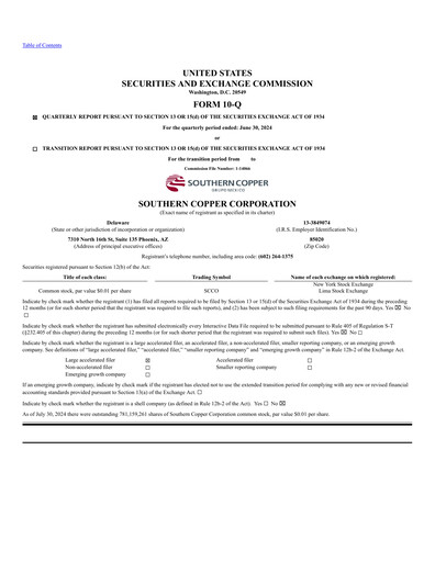 Miniature Southern Copper Rapport trimestriel 2024-q2