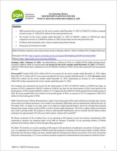 Thumbnail Sociedad Química y Minera Quarterly Report 2025-q4