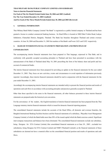 Miniature TMBThanachart Bank (ttb)

 Rapport semestriel 2004-h1