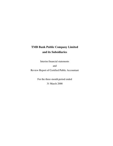 Thumbnail TMBThanachart Bank (ttb)

 Quarterly Report 2008-q1