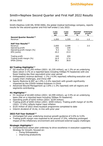 Thumbnail Smith & Nephew
 Half-year Report 2022-h1