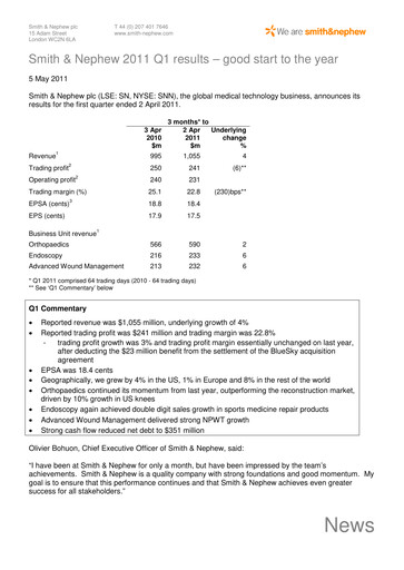 Thumbnail Smith & Nephew
 Quarterly Report 2011-q1