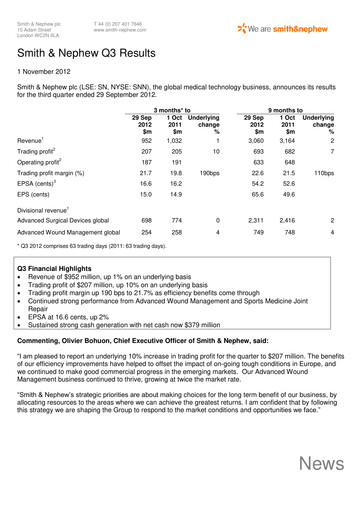 Thumbnail Smith & Nephew
 Quarterly Report 2012-q3