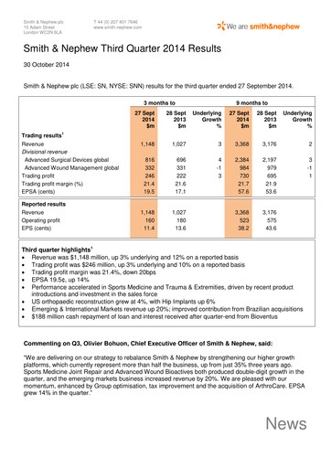 Thumbnail Smith & Nephew
 Quarterly Report 2014-q3