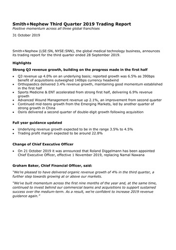Thumbnail Smith & Nephew
 Quarterly Report 2019-q3