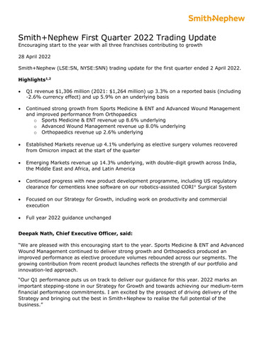 Thumbnail Smith & Nephew
 Quarterly Report 2022-q1