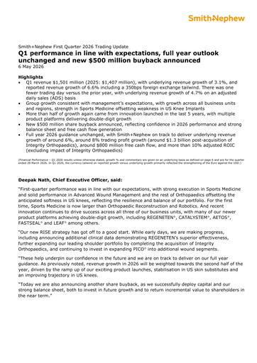 Thumbnail Smith & Nephew
 Quarterly Report 2026-q1