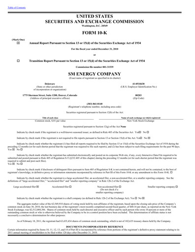 Thumbnail SM Energy
 Annual Report 2010