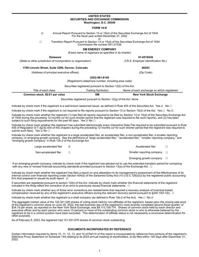 Thumbnail SM Energy
 Annual Report 2022