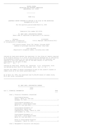 Vorschaubild SM Energy
 Quartalsbericht 2005-q1