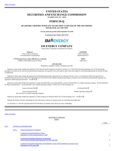Vorschaubild SM Energy
 Quartalsbericht 2010-q3